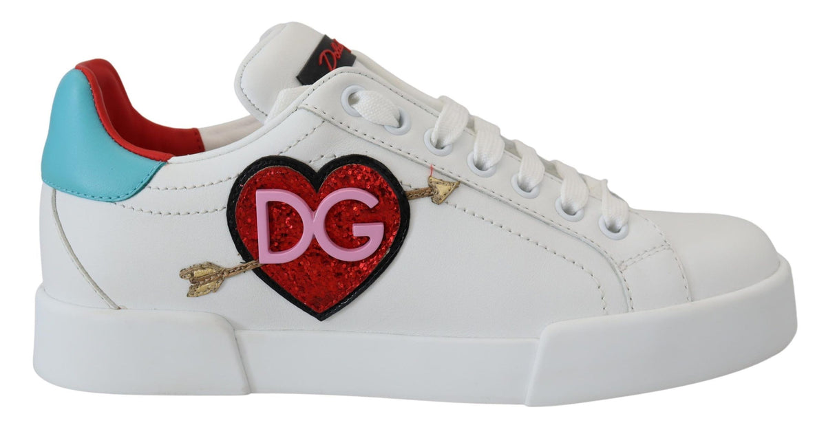 Dolce & Gabbana White Leather Sneaker Portofino Logo Heart Shoes weiss
