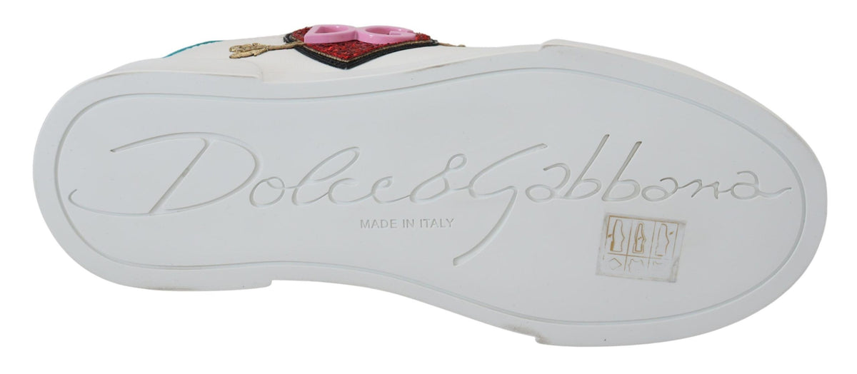 Dolce & Gabbana White Leather Sneaker Portofino Logo Heart Shoes weiss