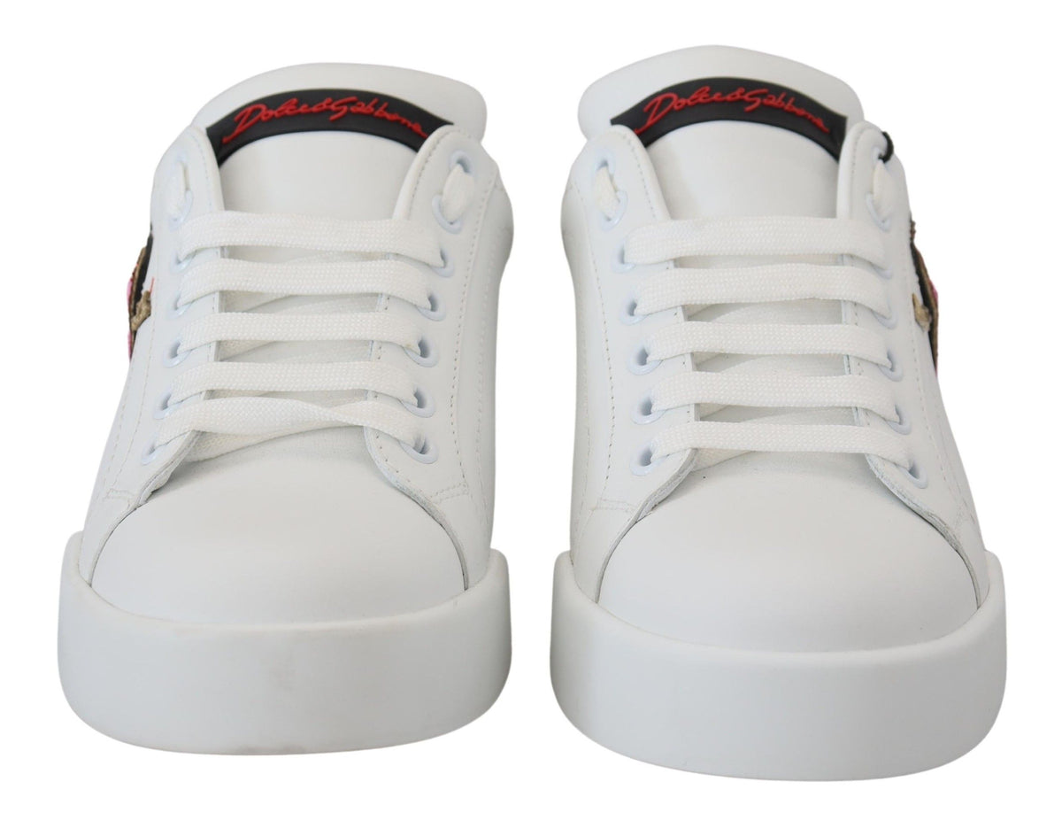 Dolce & Gabbana White Leather Sneaker Portofino Logo Heart Shoes weiss
