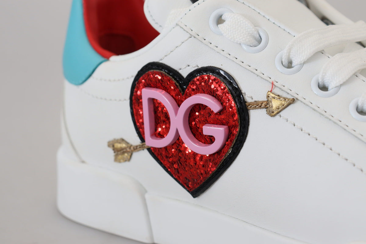 Dolce & Gabbana White Leather Sneaker Portofino Logo Heart Shoes weiss