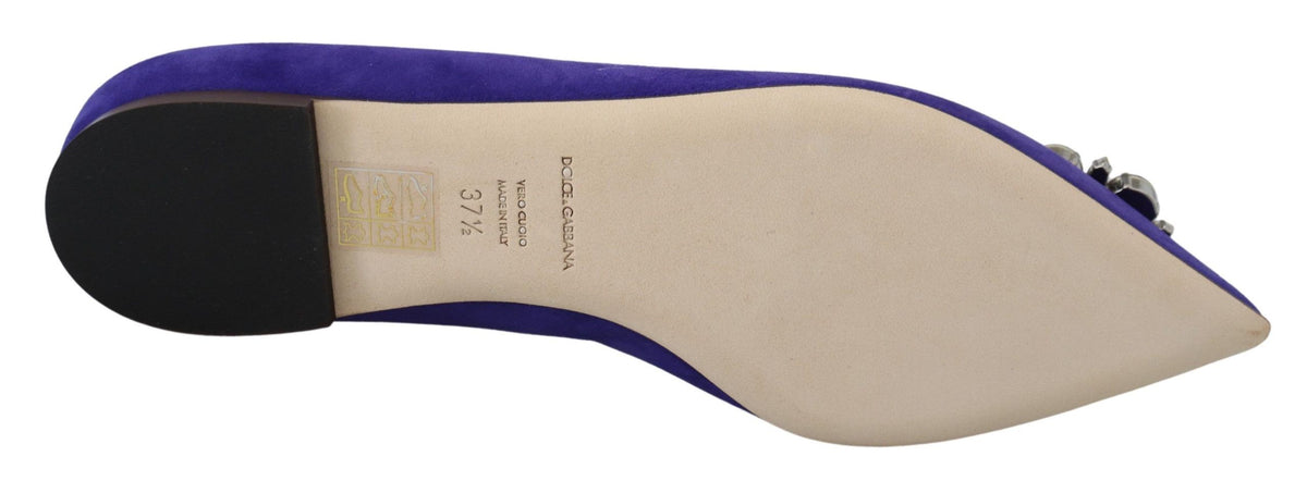 Dolce & Gabbana Purple Suede Crystals Loafers Flats Shoes lila