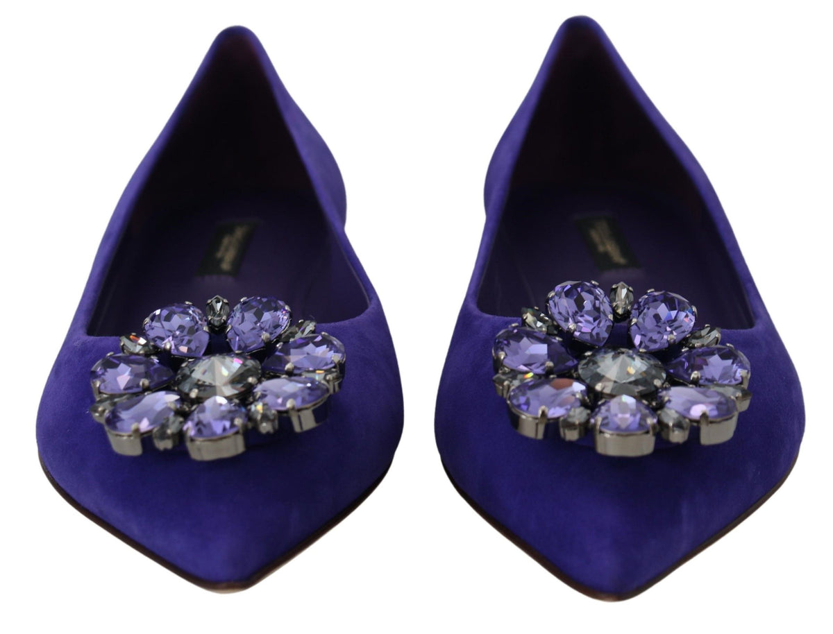 Dolce & Gabbana Purple Suede Crystals Loafers Flats Shoes lila