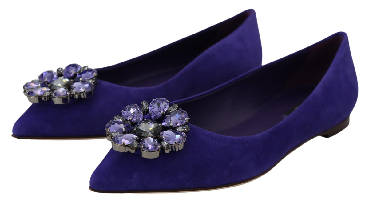 Dolce & Gabbana Purple Suede Crystals Loafers Flats Shoes lila