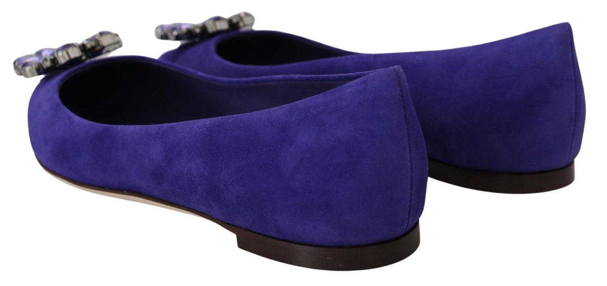 Dolce & Gabbana Purple Suede Crystals Loafers Flats Shoes lila