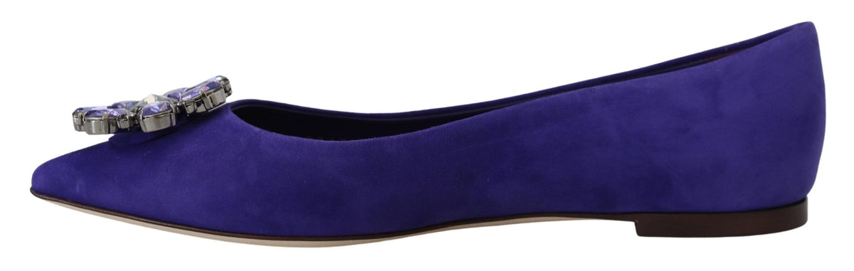 Dolce & Gabbana Purple Suede Crystals Loafers Flats Shoes lila