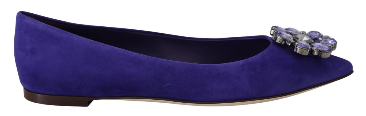 Dolce & Gabbana Purple Suede Crystals Loafers Flats Shoes lila