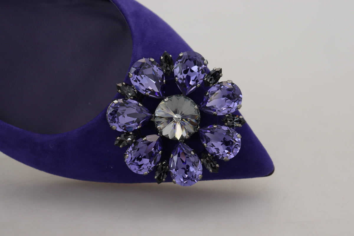 Dolce & Gabbana Purple Suede Crystals Loafers Flats Shoes lila