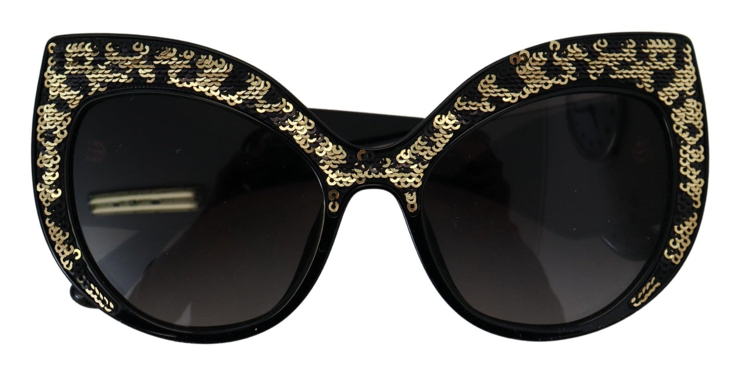 Dolce & Gabbana Black Gold Sequin Butterfly Polarized DG4326 Sunglasses schwarz