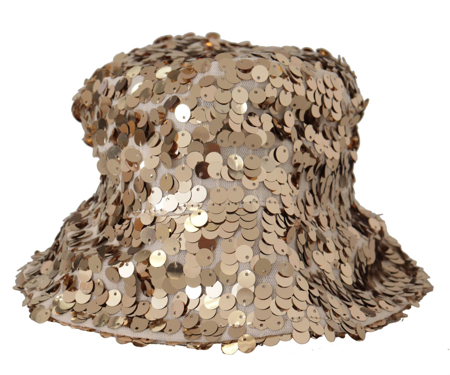 Dolce & Gabbana Gold Silk Sequin Embellished Designer Brim Bucket Hat Curated Luxury Accessories by Orvyn