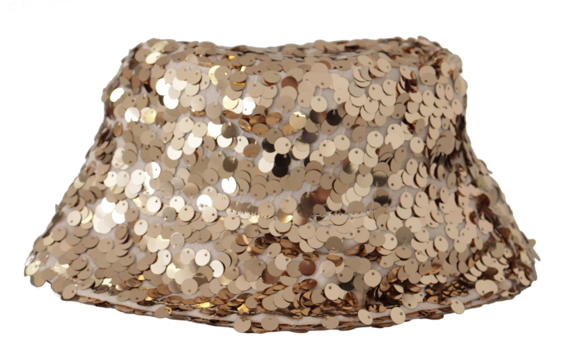Dolce & Gabbana Gold Silk Sequin Embellished Designer Brim Bucket Hat Curated Luxury Accessories by Orvyn