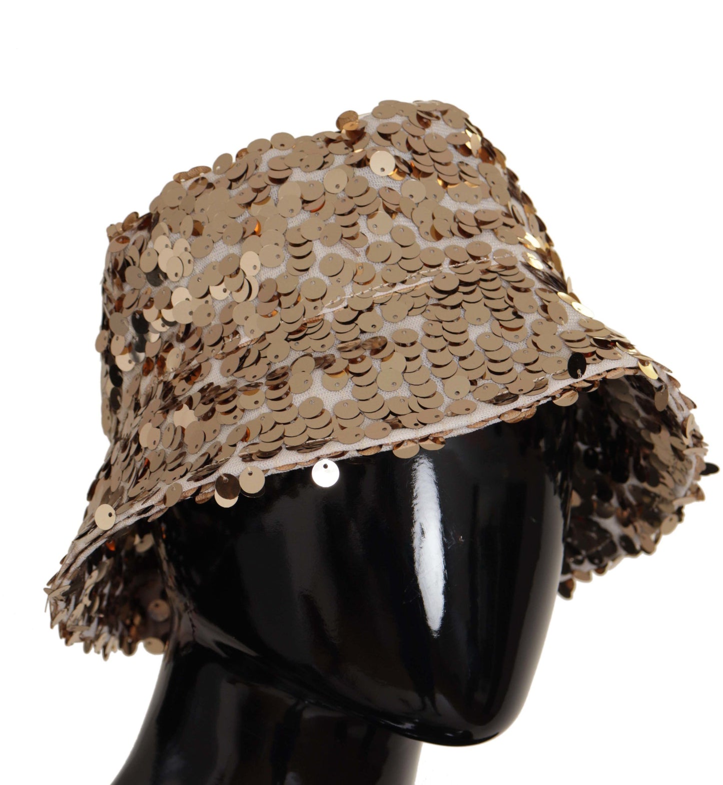 Dolce & Gabbana Gold Silk Sequin Embellished Designer Brim Bucket Hat Curated Luxury Accessories by Orvyn