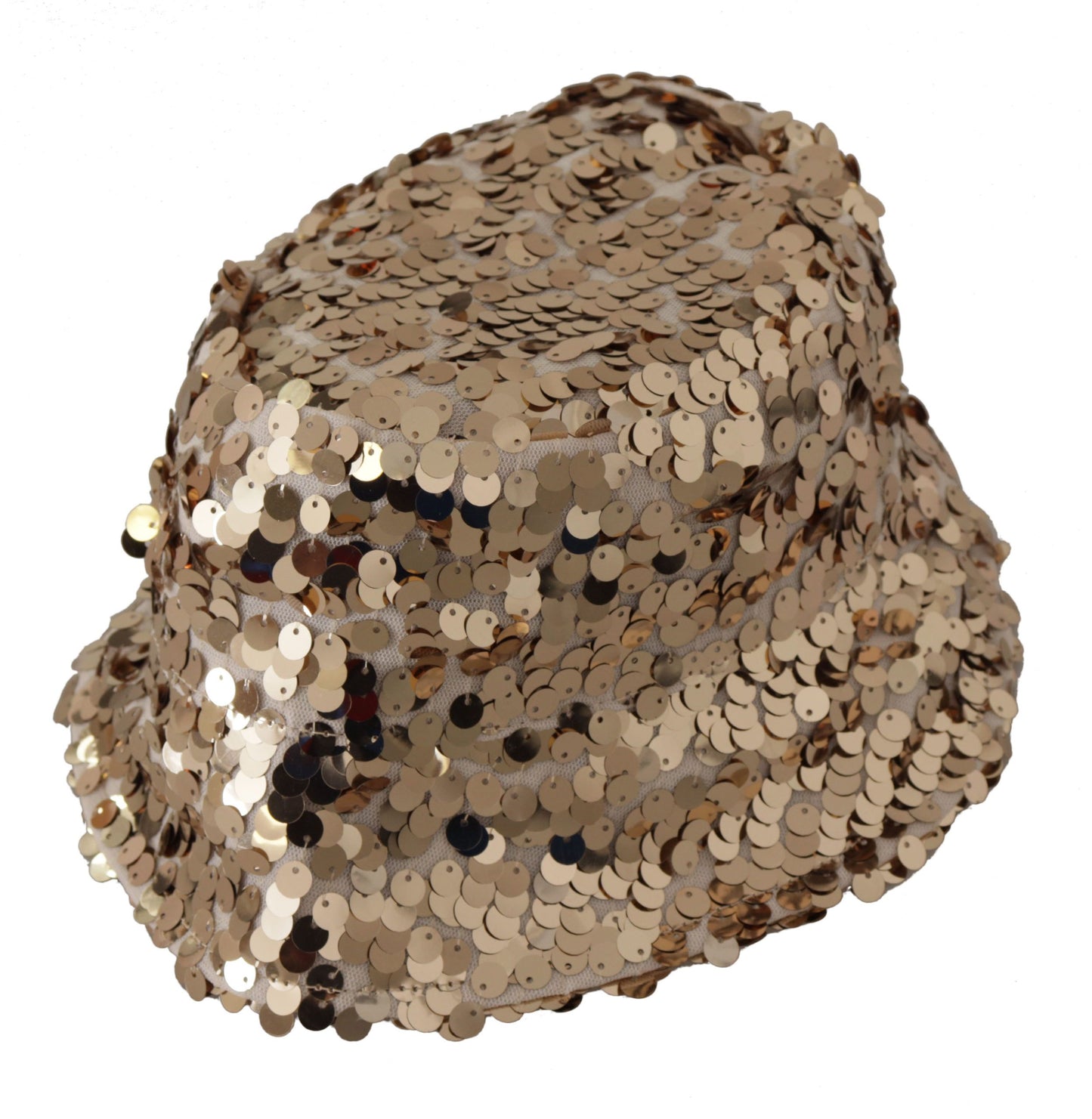 Dolce & Gabbana Gold Silk Sequin Embellished Designer Brim Bucket Hat Curated Luxury Accessories by Orvyn