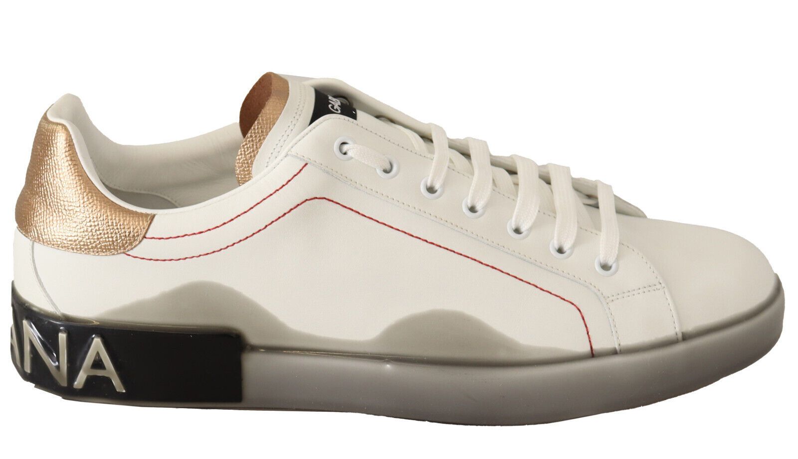 Dolce & Gabbana White Gold Leather Low Top Sneakers Casual Shoes weiss