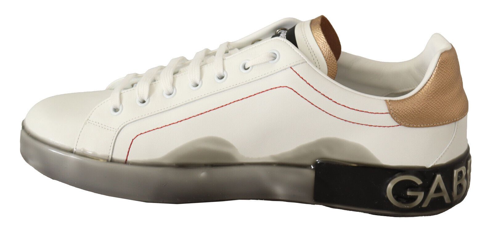 Dolce & Gabbana White Gold Leather Low Top Sneakers Casual Shoes weiss