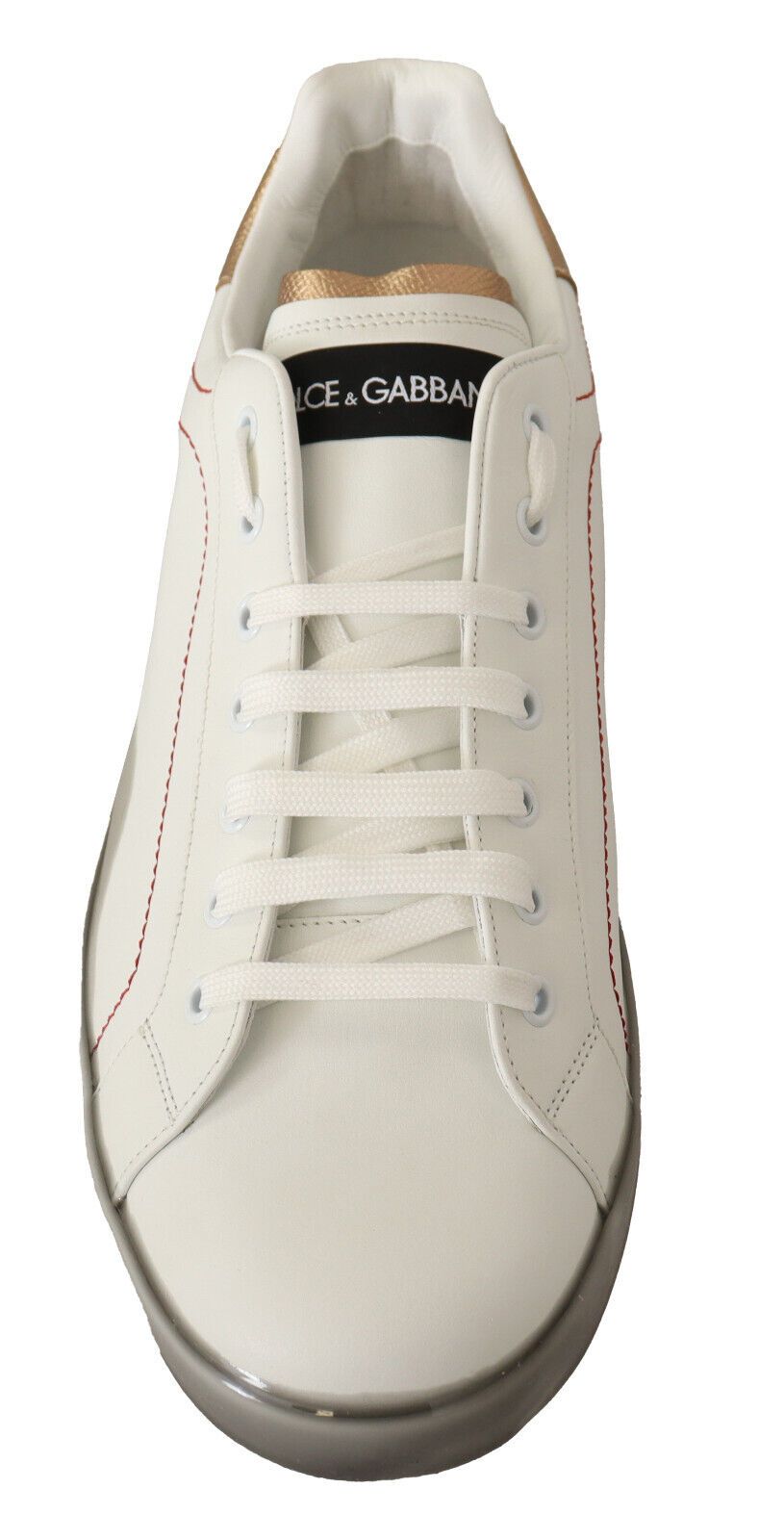 Dolce & Gabbana White Gold Leather Low Top Sneakers Casual Shoes weiss