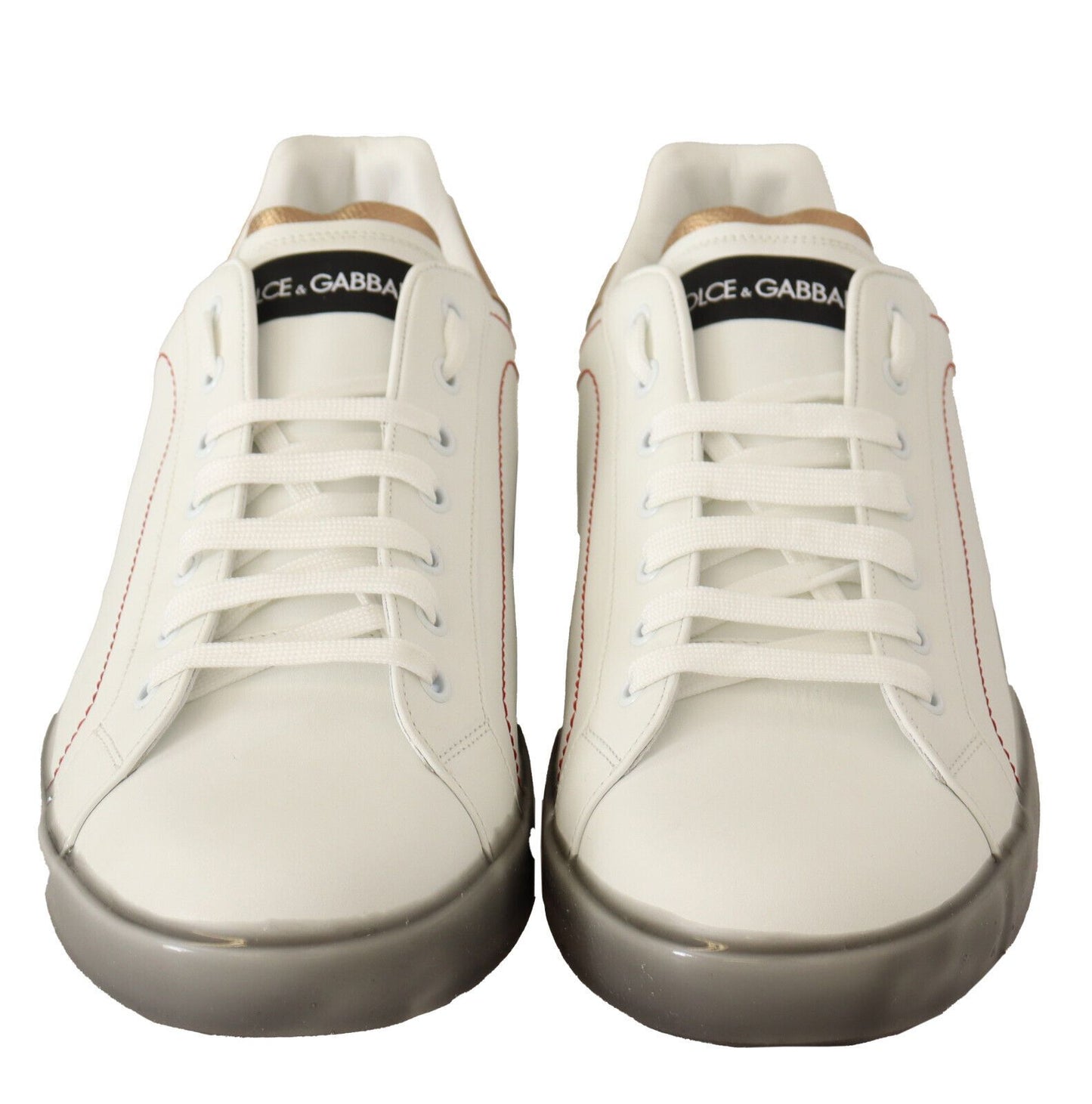 Dolce & Gabbana White Gold Leather Low Top Sneakers Casual Shoes weiss