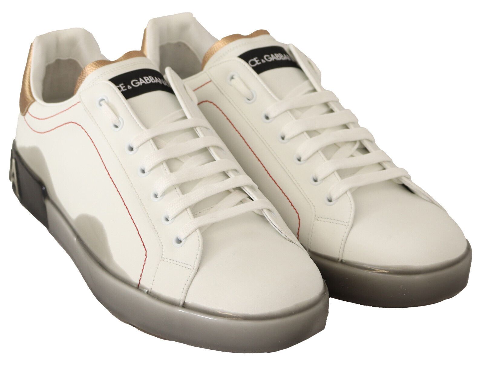 Dolce & Gabbana White Gold Leather Low Top Sneakers Casual Shoes weiss