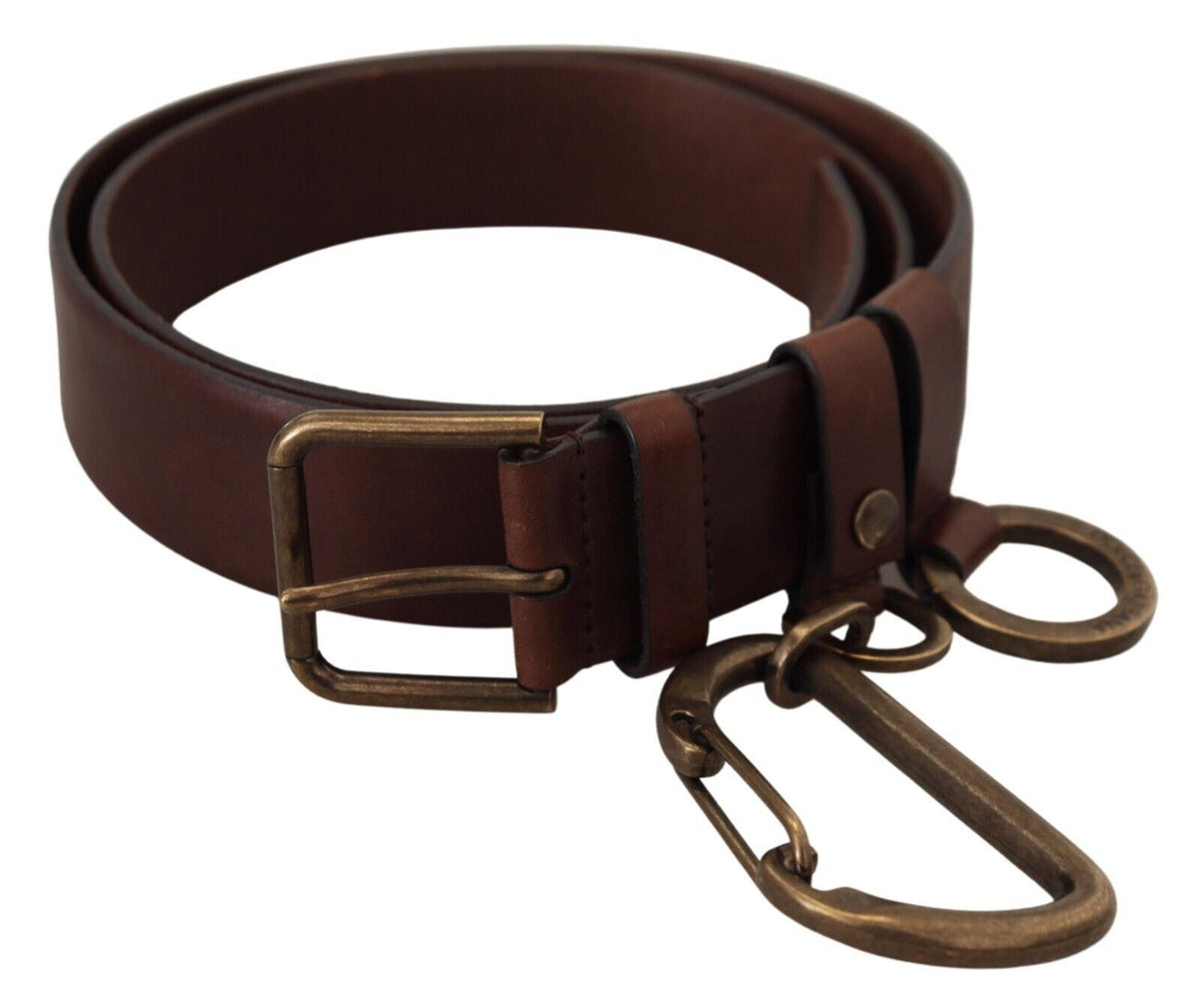 Dolce & Gabbana Brown Leather Gold Metal Buckle Carabiner Belt braun