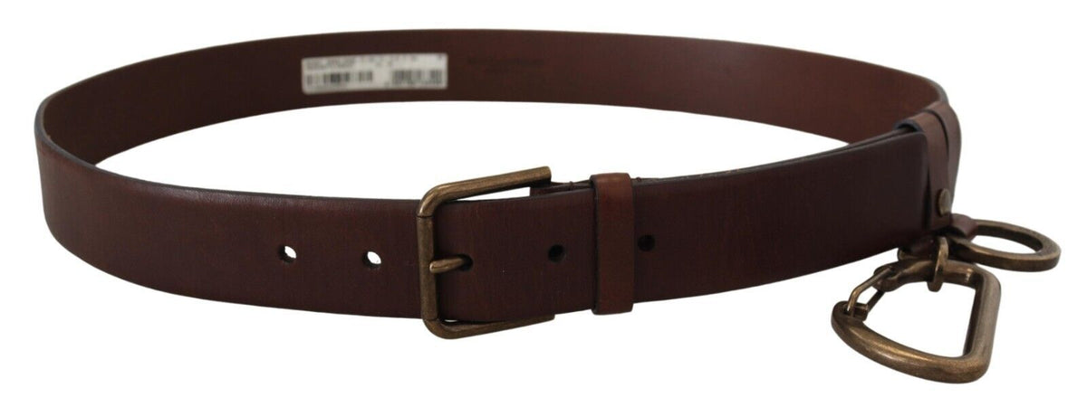 Dolce & Gabbana Brown Leather Gold Metal Buckle Carabiner Belt braun