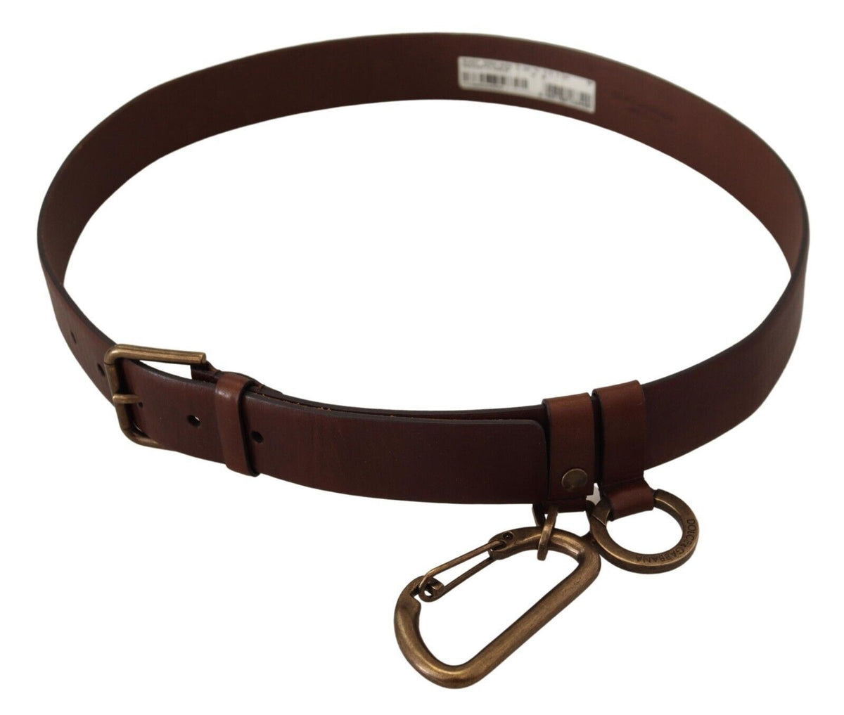 Dolce & Gabbana Brown Leather Gold Metal Buckle Carabiner Belt braun
