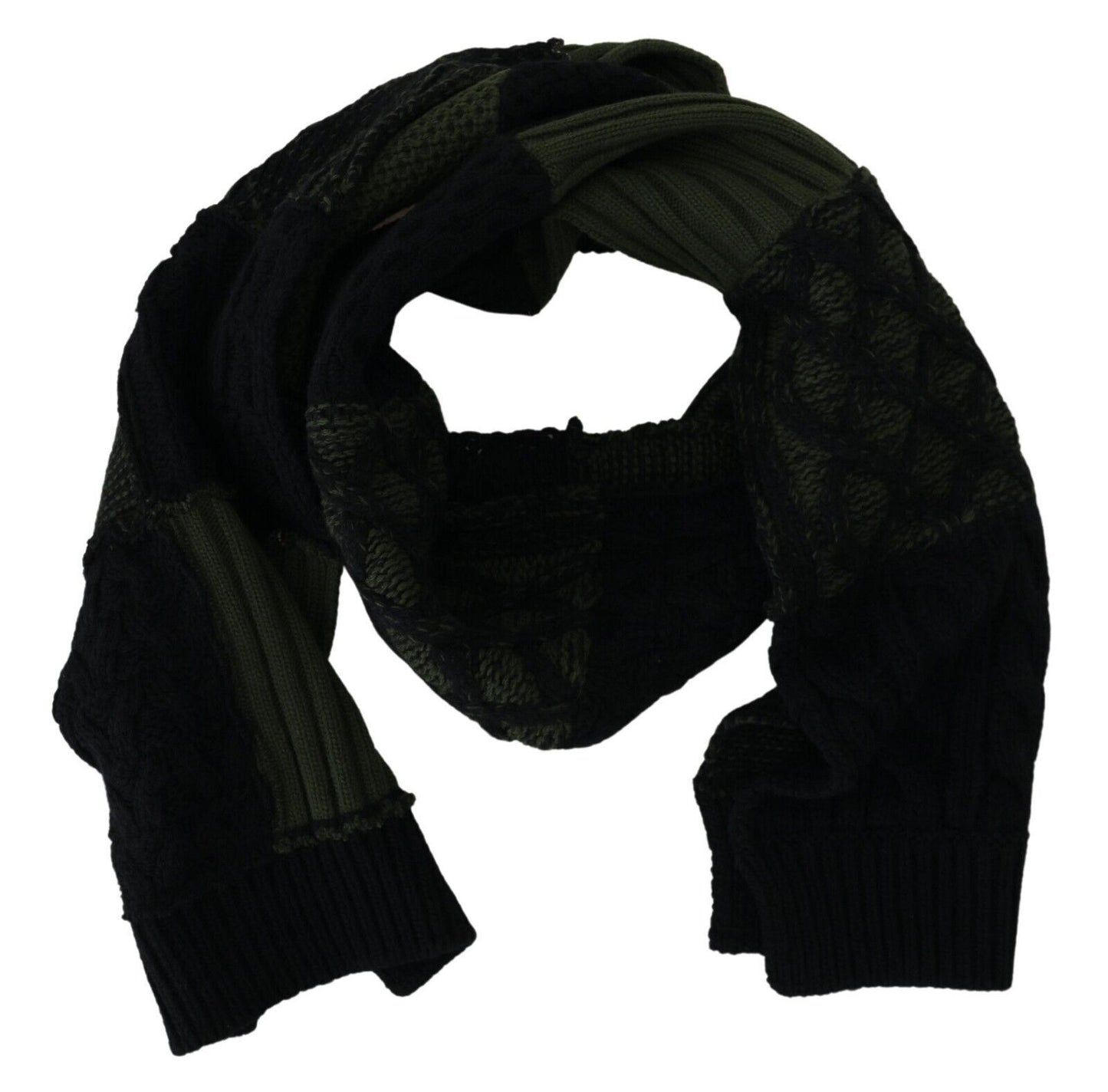 Dolce & Gabbana Black Green Knitted Men Neck Wrap Shawl Scarf Curated Luxury Accessories by Orvyn