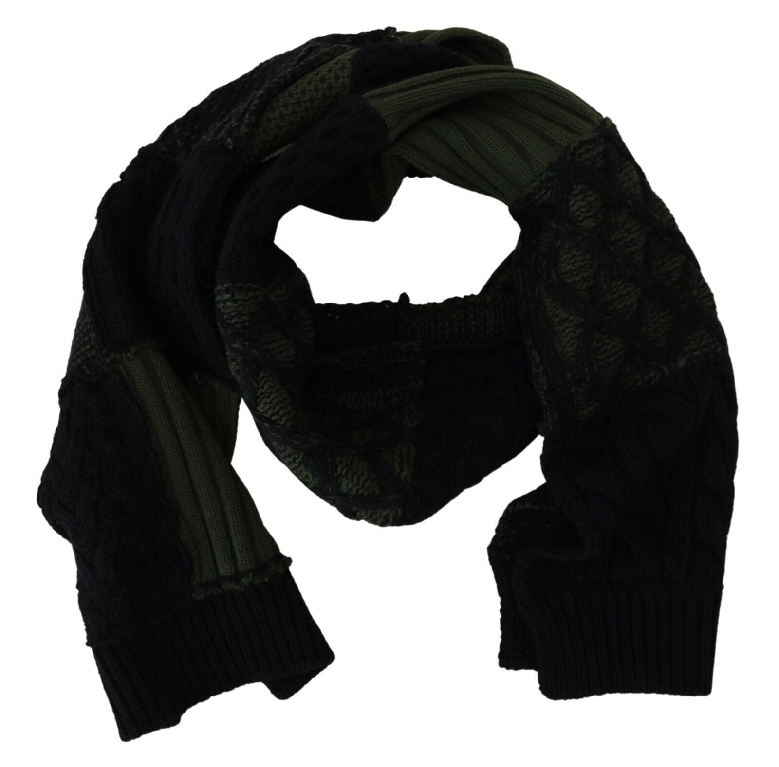 Dolce & Gabbana Black Green Knitted Men Neck Wrap Shawl Scarf Curated Luxury Accessories by Orvyn
