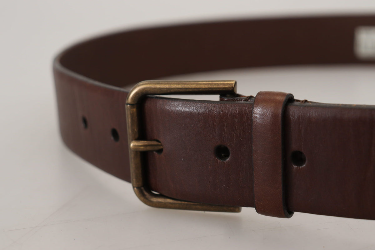 Dolce & Gabbana Brown Leather Gold Metal Buckle Carabiner Belt braun