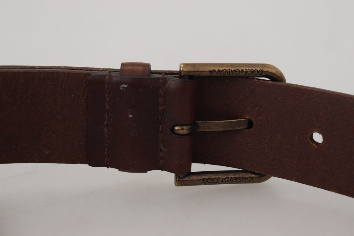 Dolce & Gabbana Brown Leather Gold Metal Buckle Carabiner Belt braun