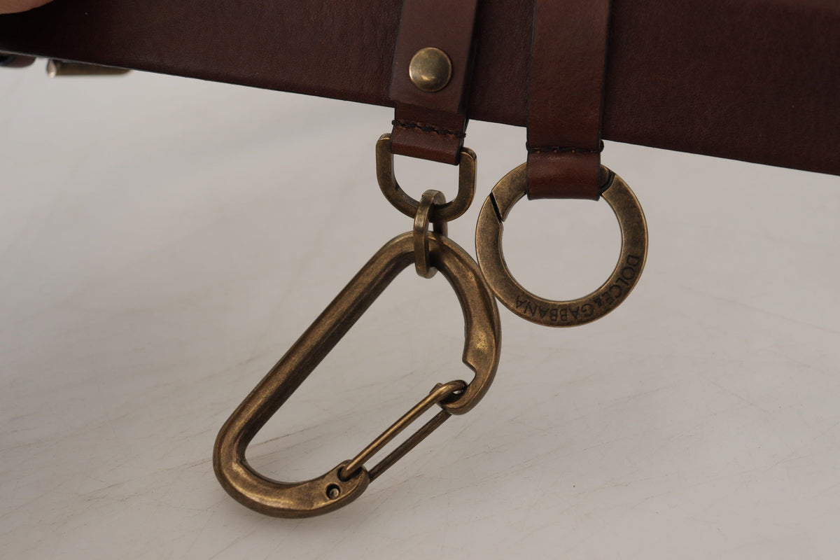 Dolce & Gabbana Brown Leather Gold Metal Buckle Carabiner Belt braun