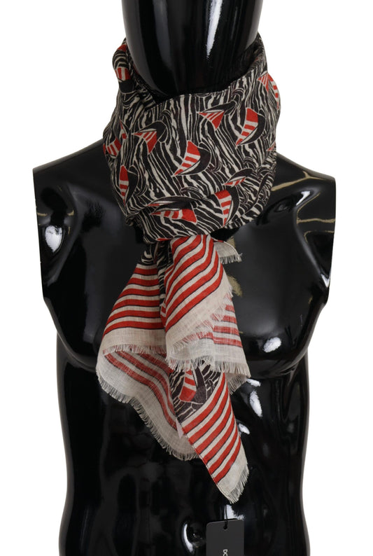 Dolce & Gabbana Black Red Linen Sailboat Stripe Print Shawl Scarf Curated Luxury Accessories by Orvyn