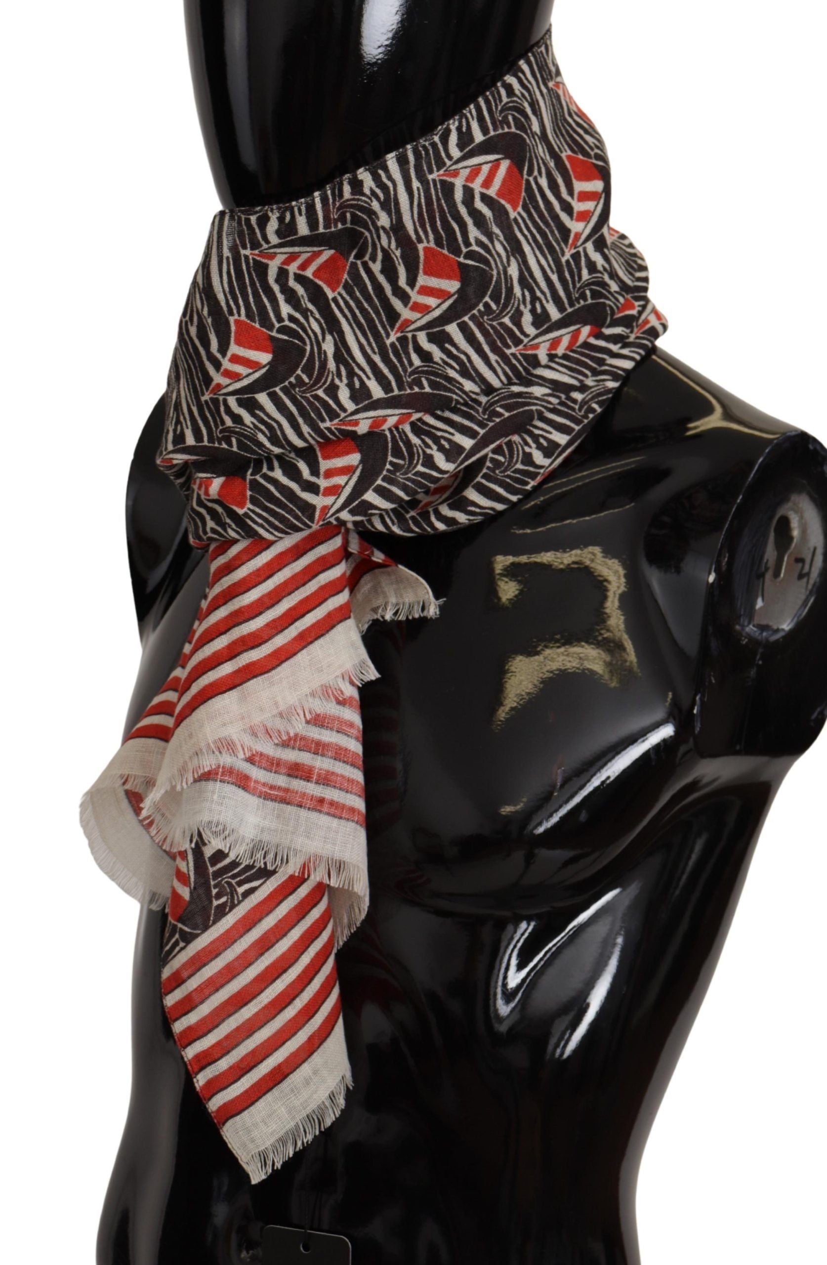 Dolce & Gabbana Black Red Linen Sailboat Stripe Print Shawl Scarf Curated Luxury Accessories by Orvyn