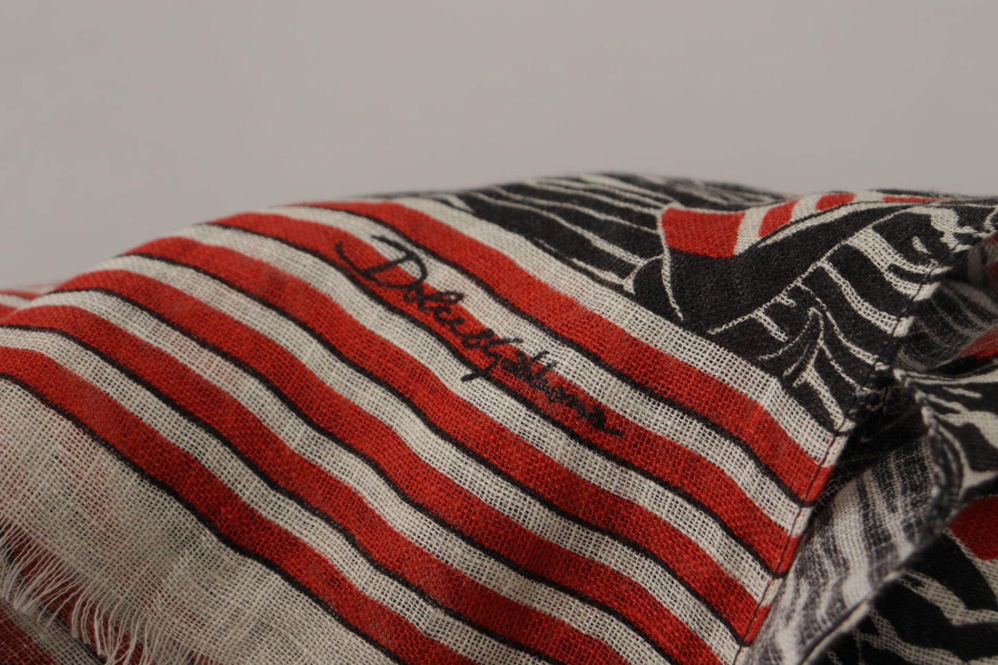 Dolce & Gabbana Black Red Linen Sailboat Stripe Print Shawl Scarf Curated Luxury Accessories by Orvyn