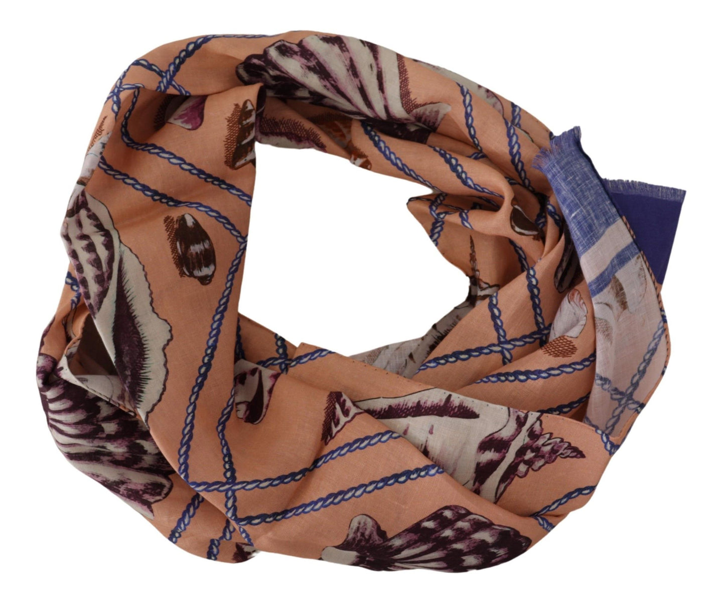 Dolce & Gabbana Blue Linen Seashell Pattern Mens Wrap Shawl Scarf Curated Luxury Accessories by Orvyn