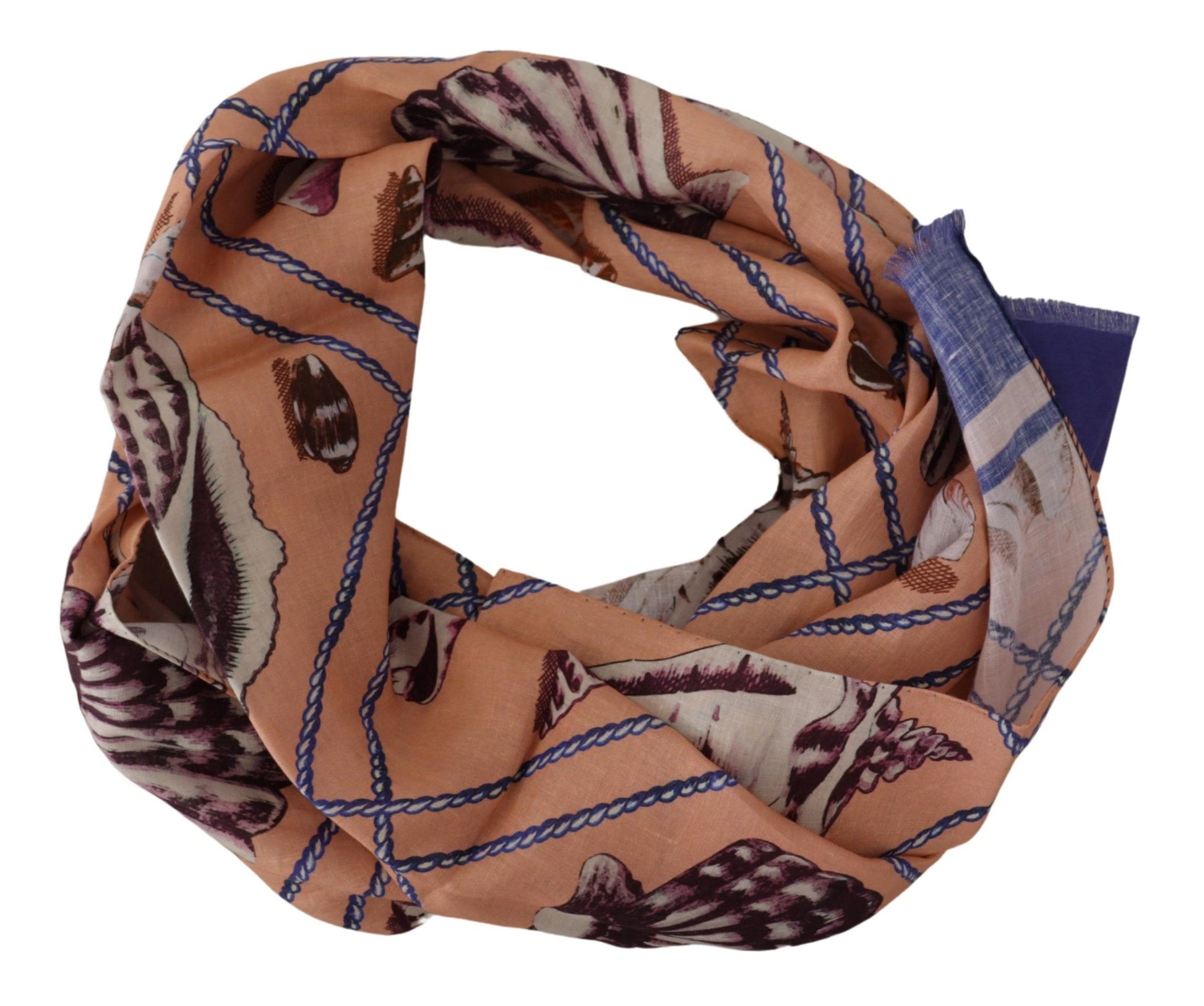 Dolce & Gabbana Blue Linen Seashell Pattern Mens Wrap Shawl Scarf Curated Luxury Accessories by Orvyn