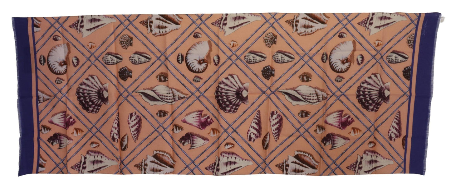 Dolce & Gabbana Blue Linen Seashell Pattern Mens Wrap Shawl Scarf Curated Luxury Accessories by Orvyn
