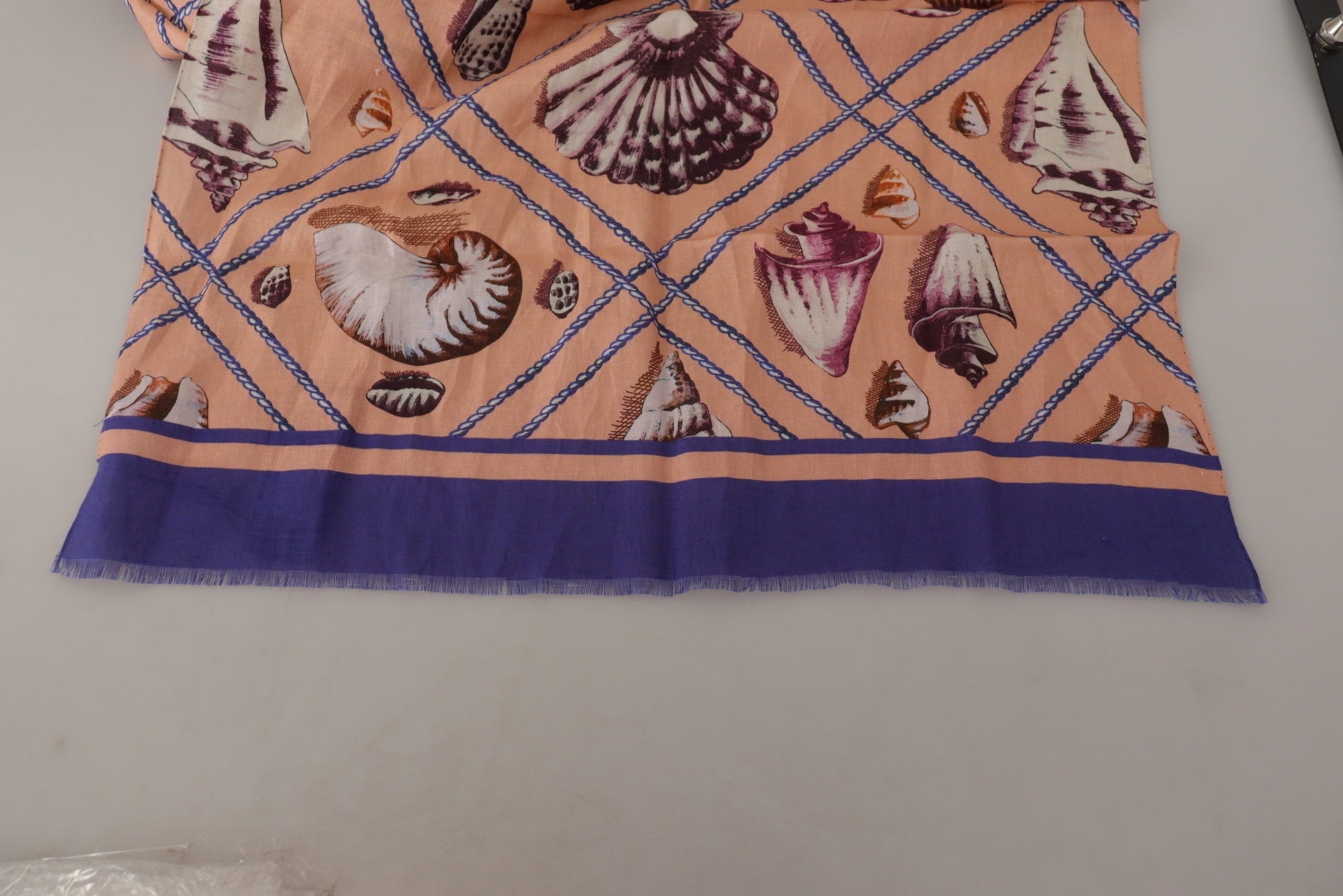 Dolce & Gabbana Blue Linen Seashell Pattern Mens Wrap Shawl Scarf Curated Luxury Accessories by Orvyn
