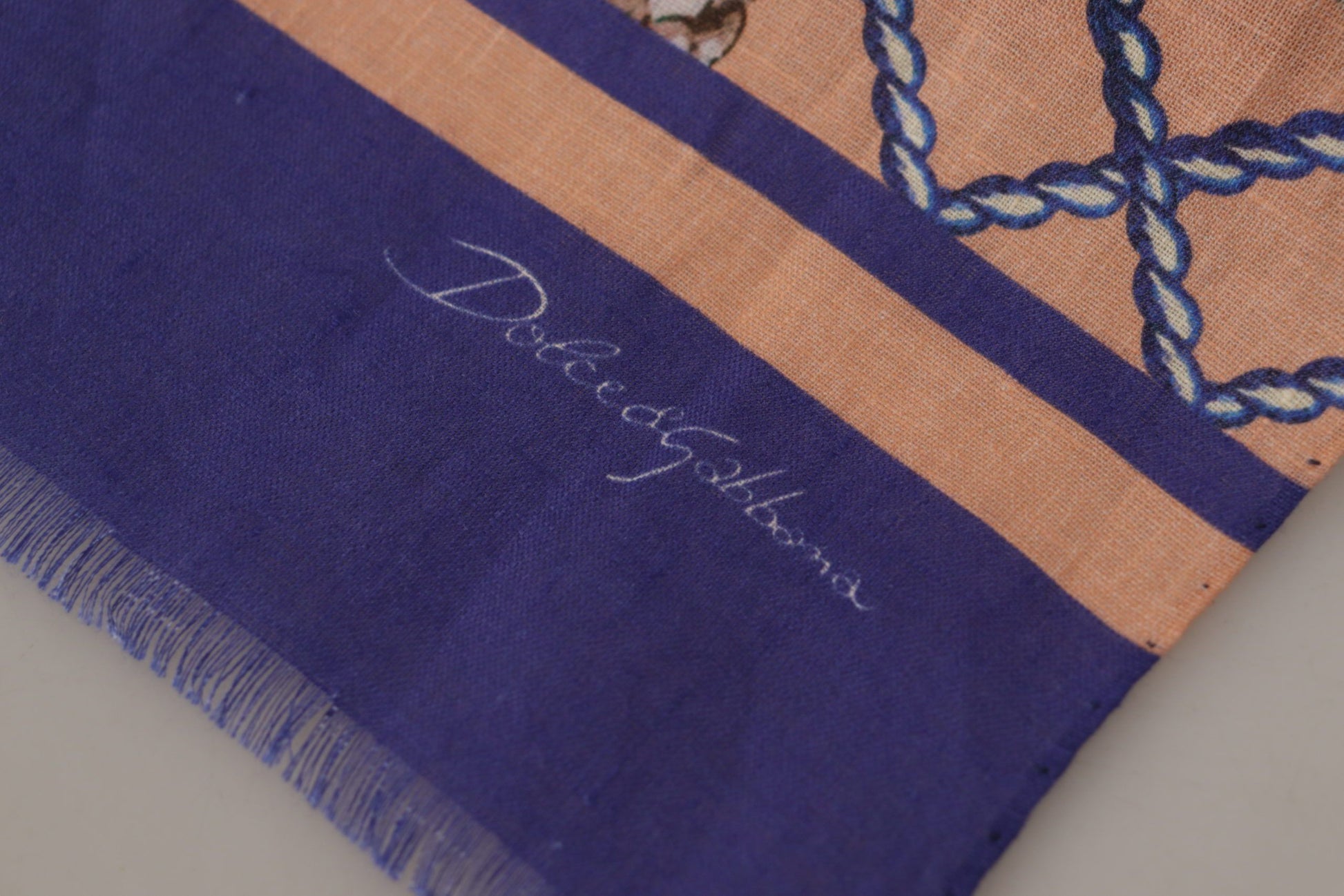 Dolce & Gabbana Blue Linen Seashell Pattern Mens Wrap Shawl Scarf Curated Luxury Accessories by Orvyn