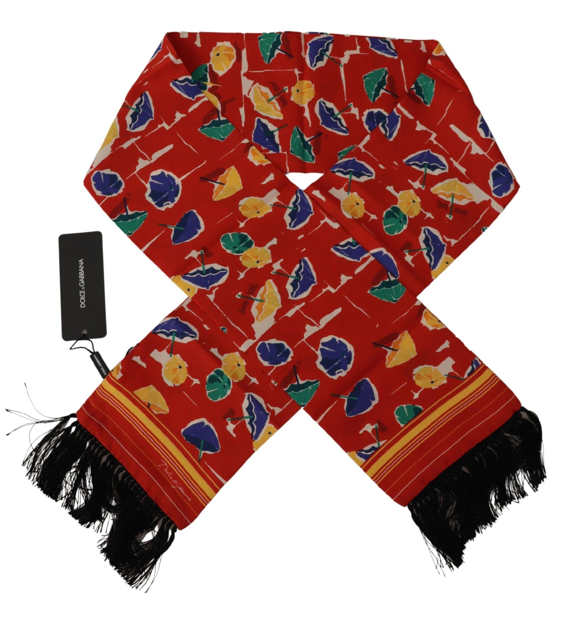 Dolce & Gabbana Multicolor DG Umbrellas Print Shawl Fringe Scarf Curated Luxury Accessories by Orvyn