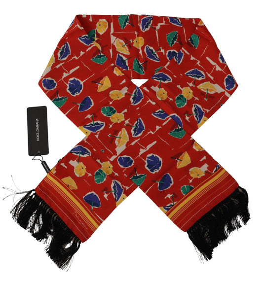 Dolce & Gabbana Multicolor DG Umbrellas Print Shawl Fringe Scarf Curated Luxury Accessories by Orvyn