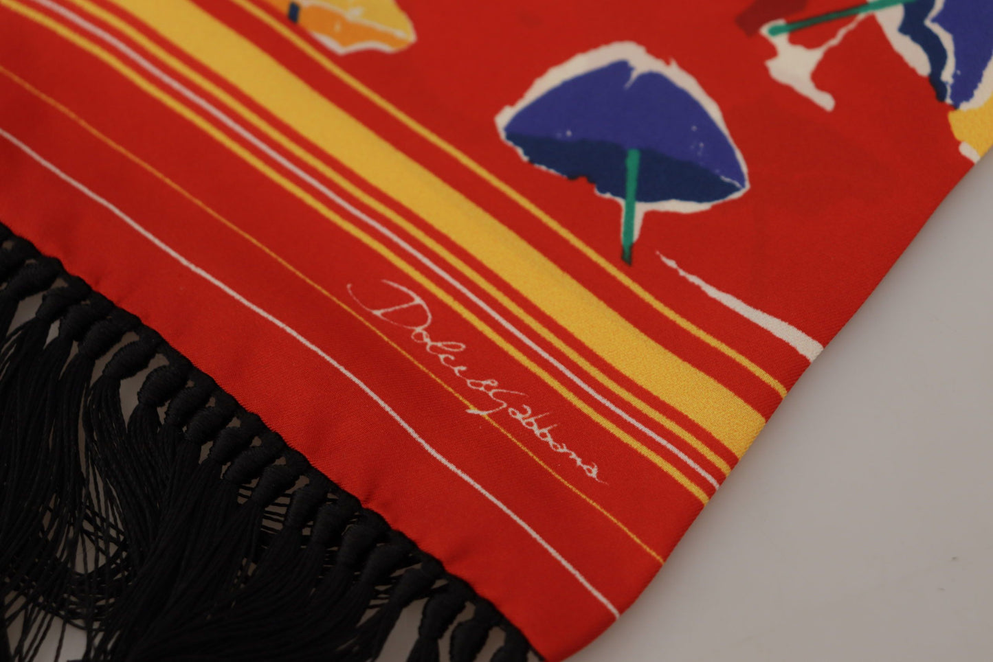 Dolce & Gabbana Multicolor DG Umbrellas Print Shawl Fringe Scarf Curated Luxury Accessories by Orvyn