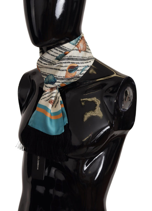 Dolce & Gabbana Multicolor Seashells DG Print Silk Shawl Fringe Scarf Curated Luxury Accessories by Orvyn