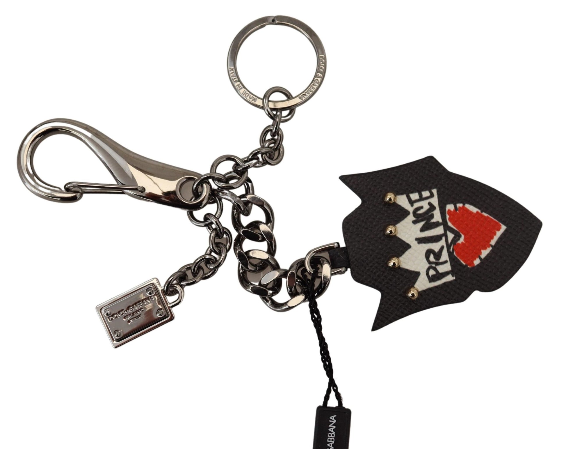 Dolce & Gabbana Black Prince Studs Logo Silver Brass Keychain Curated Luxury Accessories by Orvyn