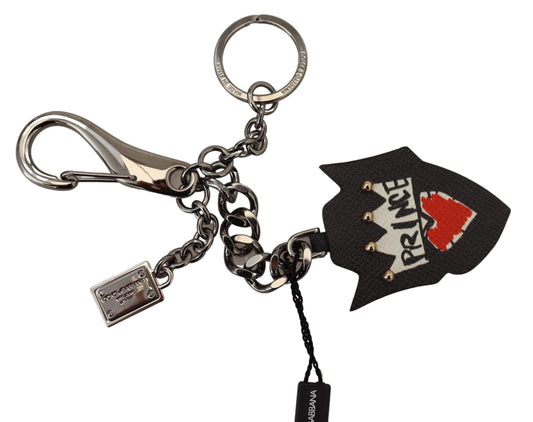Dolce & Gabbana Black Prince Studs Logo Silver Brass Keychain Curated Luxury Accessories by Orvyn