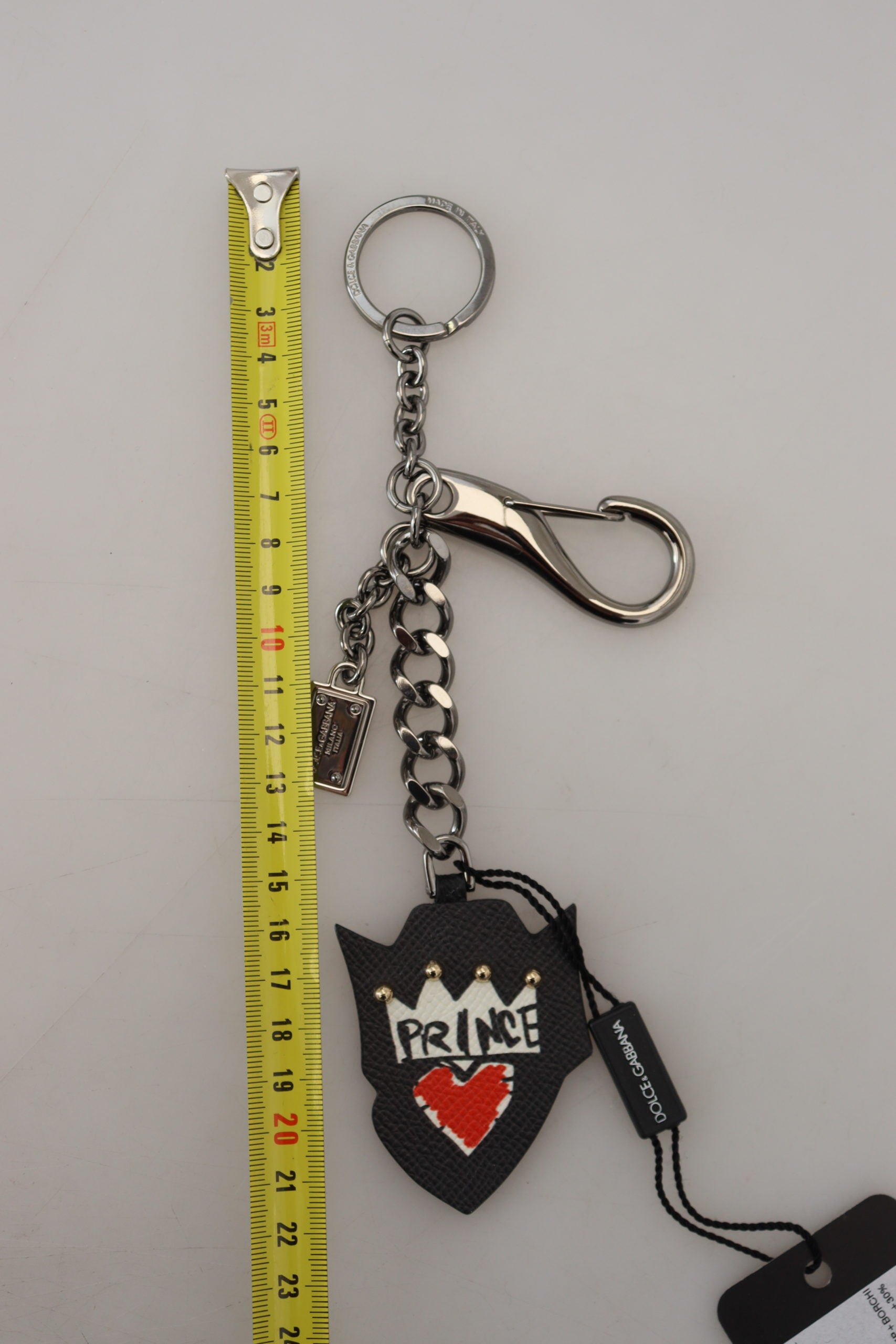 Dolce & Gabbana Black Prince Studs Logo Silver Brass Keychain Curated Luxury Accessories by Orvyn