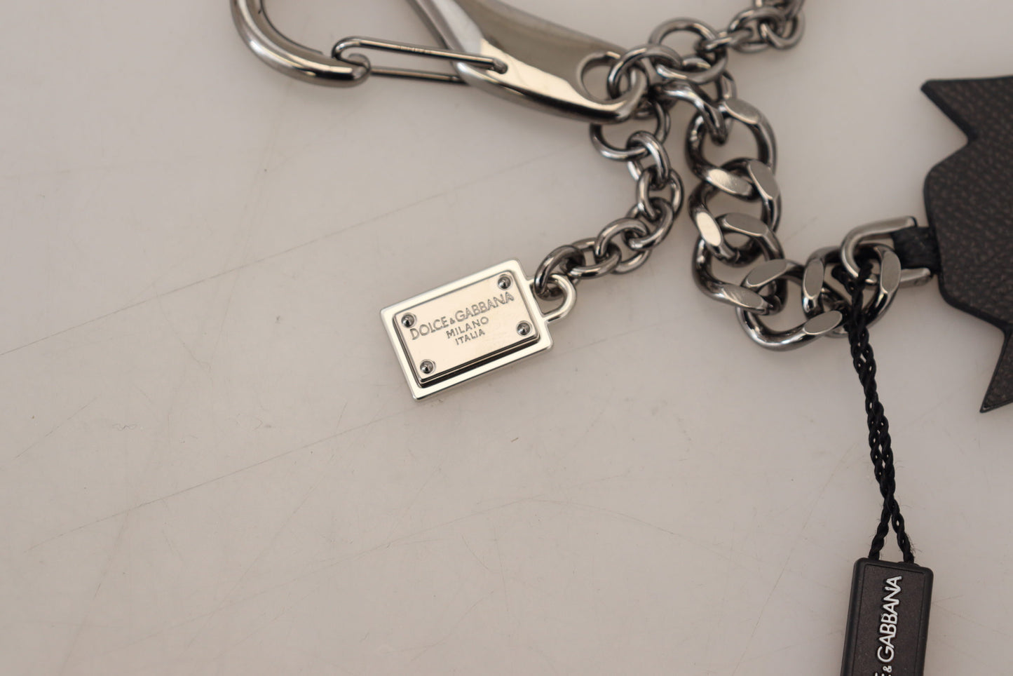 Dolce & Gabbana Black Prince Studs Logo Silver Brass Keychain Curated Luxury Accessories by Orvyn