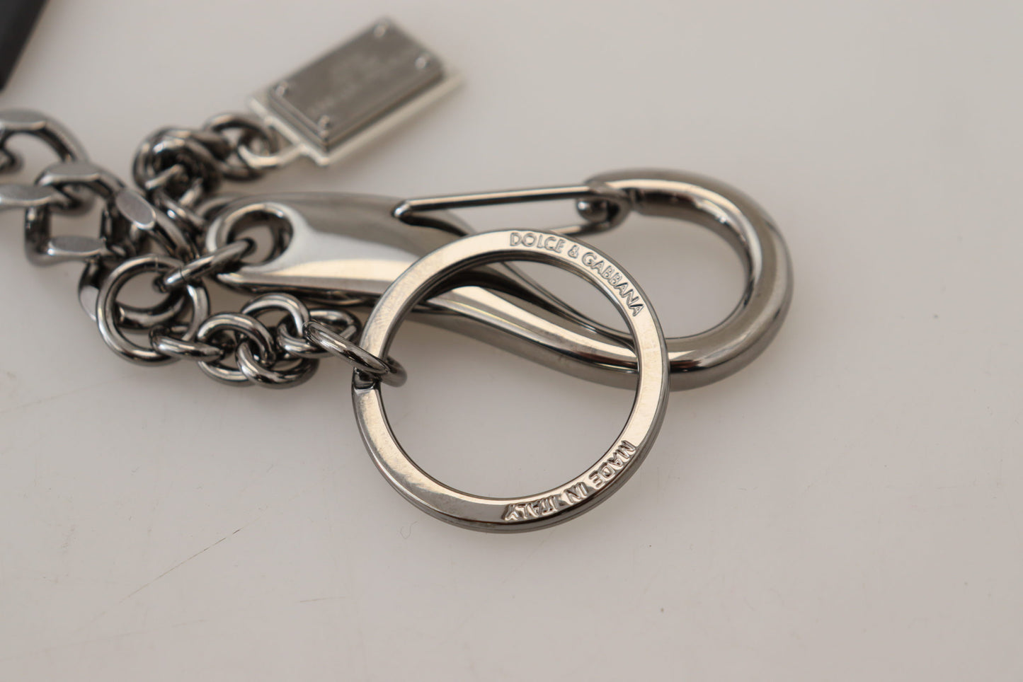 Dolce & Gabbana Black Prince Studs Logo Silver Brass Keychain Curated Luxury Accessories by Orvyn