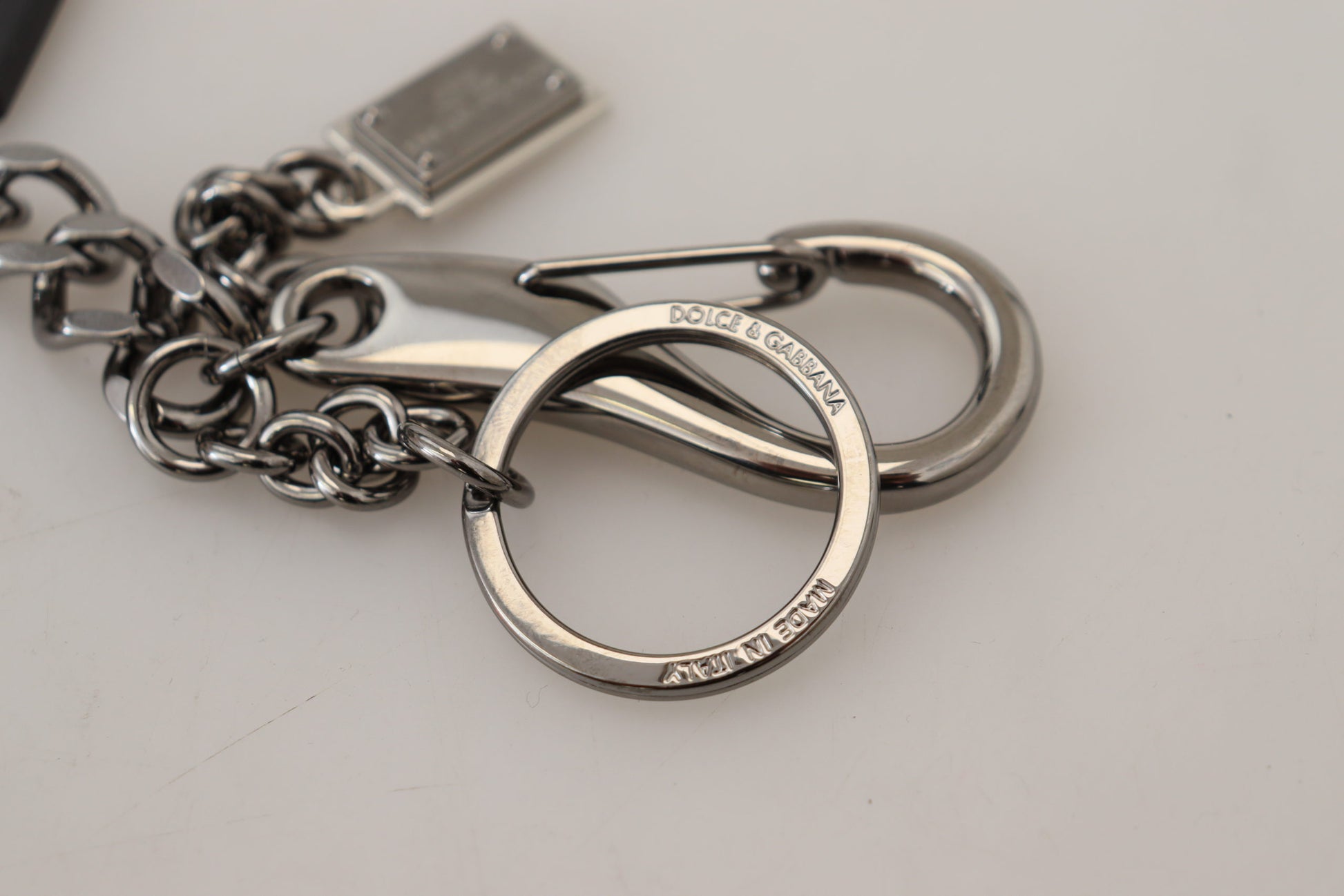 Dolce & Gabbana Black Prince Studs Logo Silver Brass Keychain Curated Luxury Accessories by Orvyn