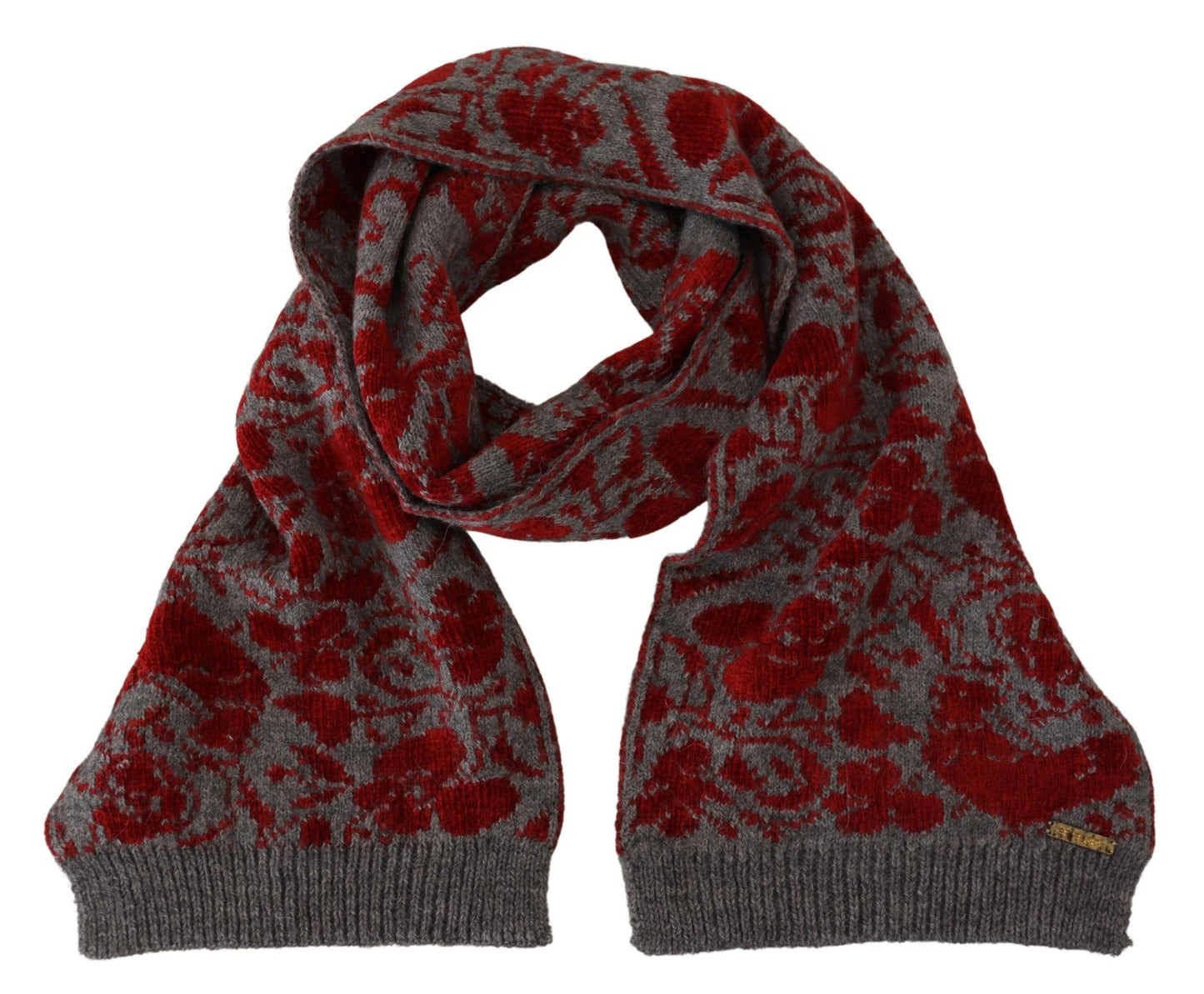 GF Ferre Red Grey Knitted Wrap Warmer Womens Shawl Scarf Curated Luxury Accessories by Orvyn