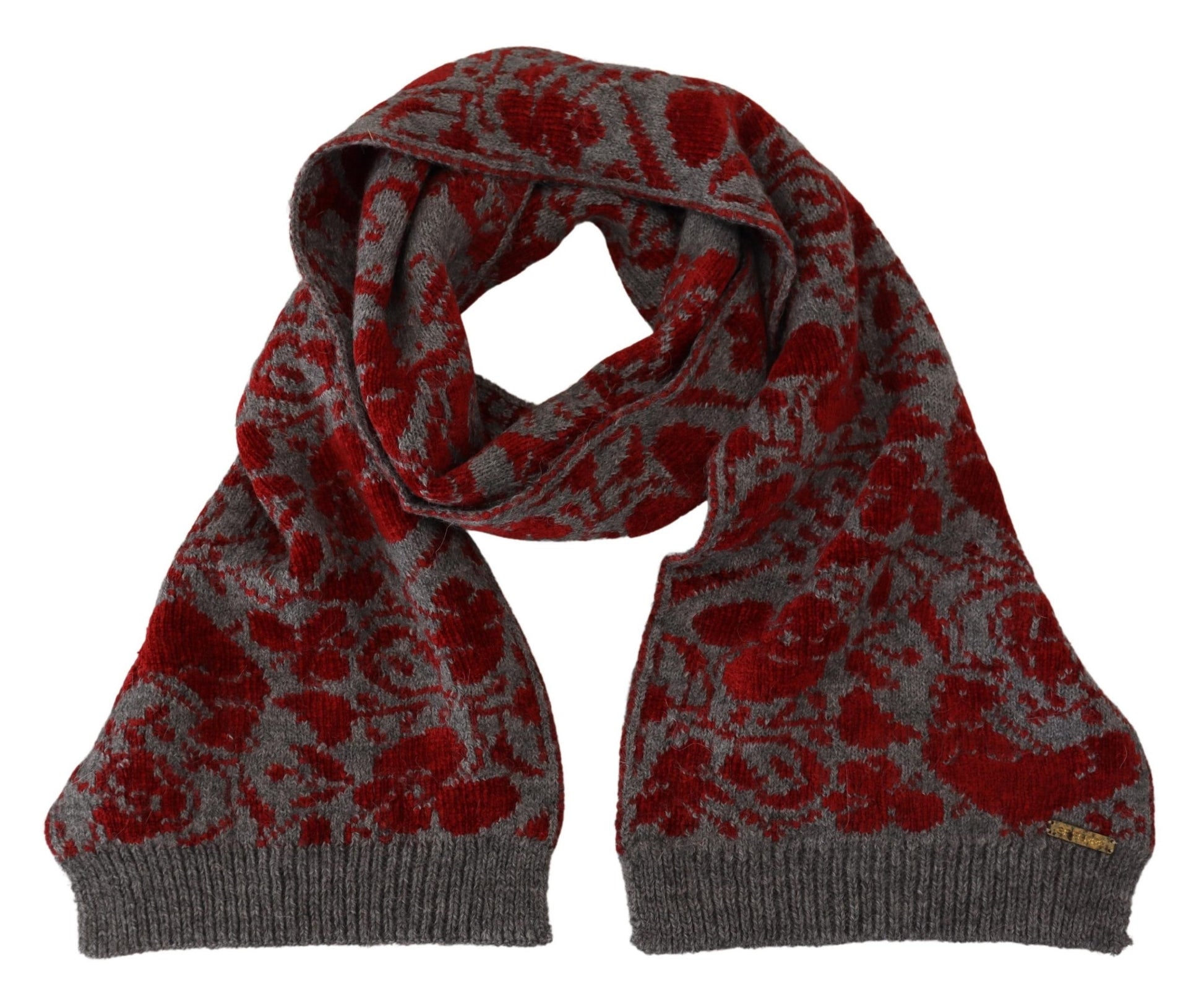 GF Ferre Red Grey Knitted Wrap Warmer Womens Shawl Scarf Curated Luxury Accessories by Orvyn