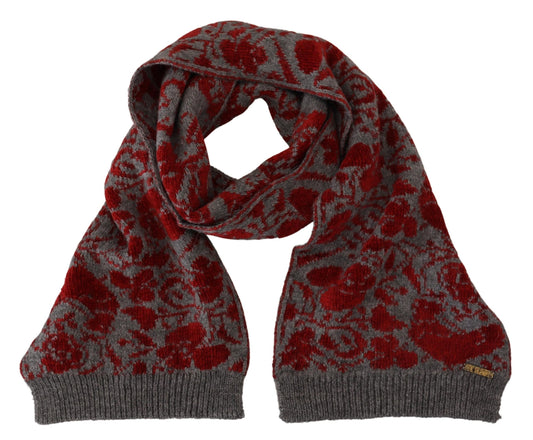 GF Ferre Red Grey Knitted Wrap Warmer Womens Shawl Scarf Curated Luxury Accessories by Orvyn